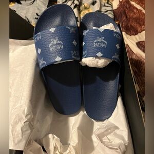 MCM Navy Blue Slide Sandals